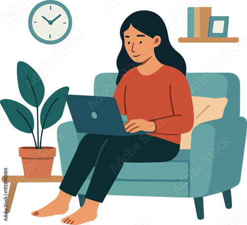 Flat Vector Illustration of a Woman Working Remotely
