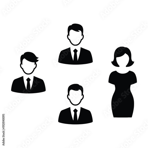 Silhouette icons of professional business team diverse group of men and women in formal attire minimalist style corporate identity illustration