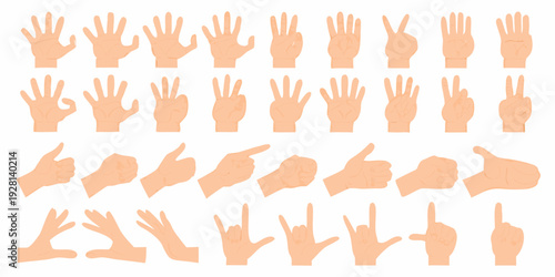 Collection of orange hand silhouettes displaying various gestures and signs