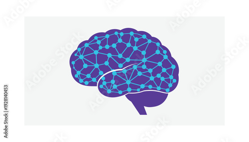 Brain illustration with neural connections in purple and blue