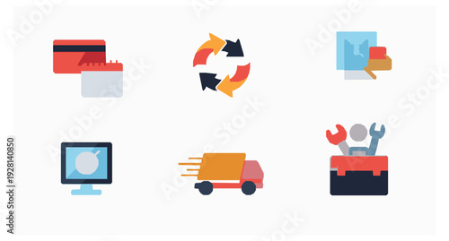 E-commerce Vector Icon Set No Cost EMI Exchange Offer Fast Delivery Installation