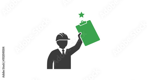 Engineer Holding Clipboard with Green Star.