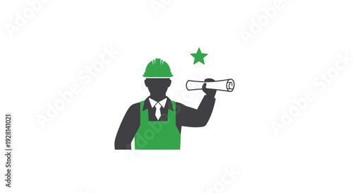 Engineer Holding Megaphone with Green Star.