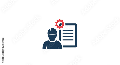 Engineer with hard hat and checklist icon.