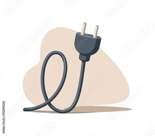 Simple illustration of a black electrical plug with a coiled cord on a neutral background