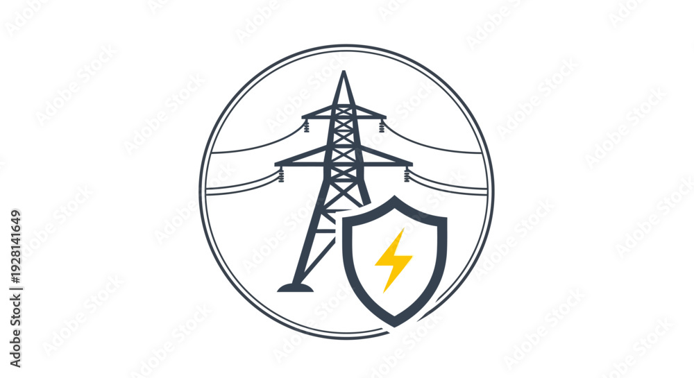 Fototapeta premium Electricity Pylon Shield Protection Safety Icon.