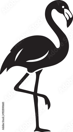 Standing Flamingo Silhouette Vector, Tropical Exotic Bird Icon, Summer Vacation Logo