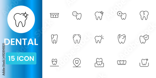 Flat dental icon collection with tooth hygiene, orthodontic treatment and medical clinic symbols clean modern vector set