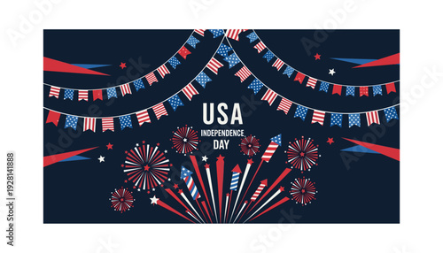 Vibrant USA Independence Day celebration with fireworks and flags