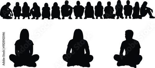 Silhouettes of diverse men in outdoor apparel with backpacks, binoculars, and cameras, representing adventure travel, hiking lifestyle, and nature exploration,