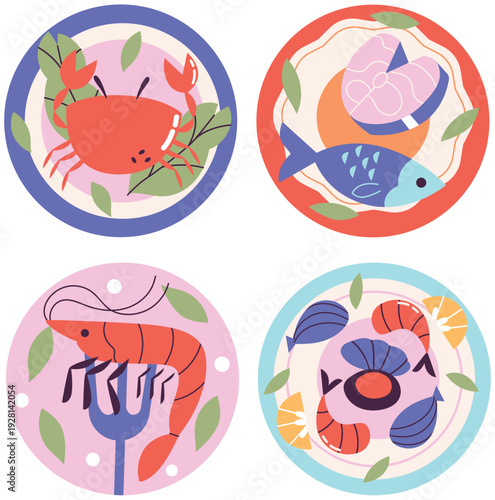 Blue tropical fish with lemon slices and tomato garnish vector