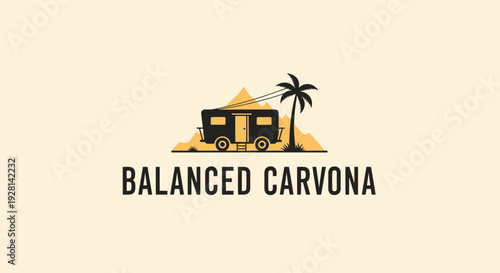 Vintage camper van parked on a sandy beach with a palm tree, evoking a sense of adventure and relaxation.