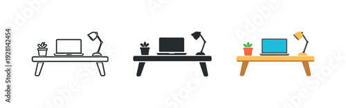 Productive environment concept shown as a minimalist office desk with flat surface and short legs clearly visible as a single