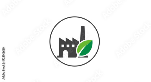 Factory Building with Green Leaf Logo.