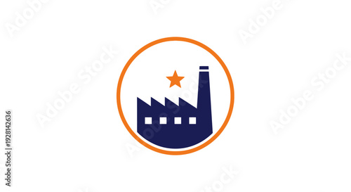 Factory Icon with Star Symbol Inside Circle.