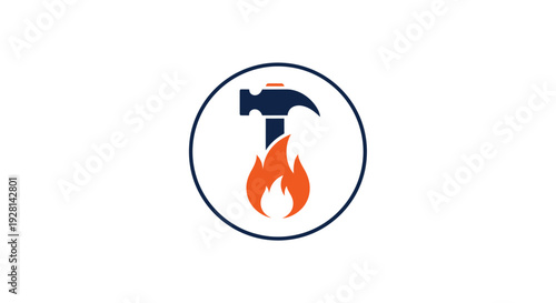 Flaming Hammer Icon Graphic Design Element.