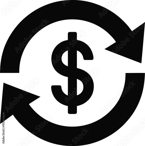 Dollar sign with circular arrows icon. Currency exchange and money refund vector illustration.