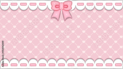 ぷくぷくレースがかかったハート格子ピンク