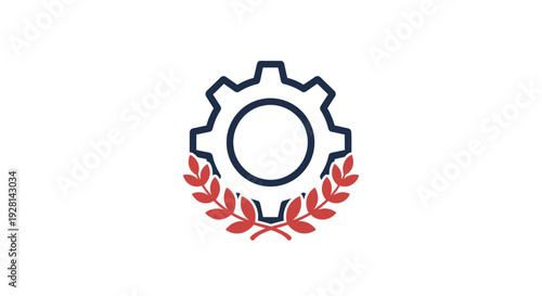 Gear Icon with Laurel Wreath Emblem.