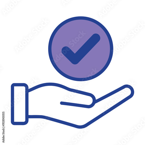 Professional hand holding a glowing approval symbol in a modern flat design style perfect for business confirmations and success presentations