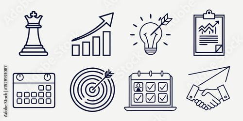 Icons representing various aspects of planning and organization Vector
