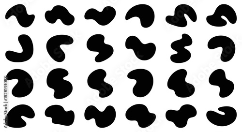 Collection of black cashew nuts arranged in a grid pattern on white background.