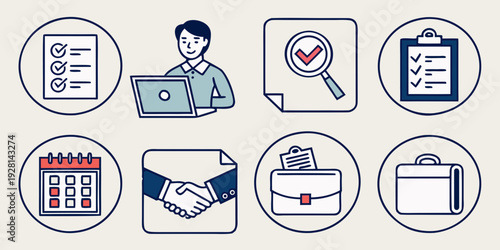 Icons representing various medical and administrative tasks in a healthcare setting Vector