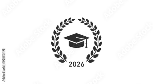 Graduation Cap Icon with Laurel Wreath.