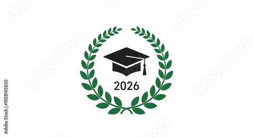 Graduation Cap with Laurel Wreath and Year.