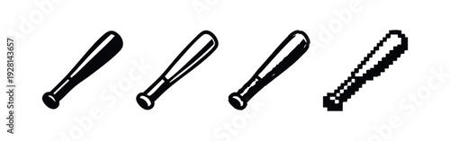 Set of Baseball Bat Vector Icons with Highlights in Varied Artistic Styles.