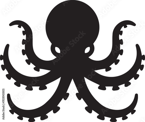 Octopus Silhouette Vector Icon, Sea Creature Tentacles Logo, Marine Life Underwater Icon