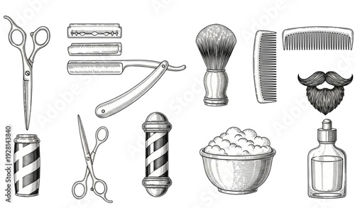 Minimal Barbershop Outline Icon Set Editable Stroke Barber Tools Vector Collection