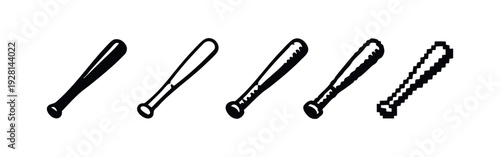 Collection of Baseball Bat Icons Featuring Five Distinct Graphic Renderings.