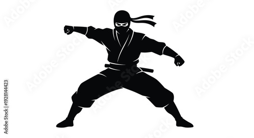 A dynamic black silhouette of a ninja in a fighting stance demonstrating martial arts prowess silhouette high quality professional detailed