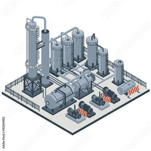 Industrial Facility with Pipes and Tanks.