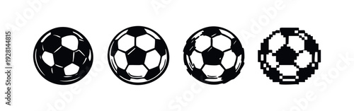 Football (Soccer Ball) Icon Set with Various Styles and Subtle Details on White.