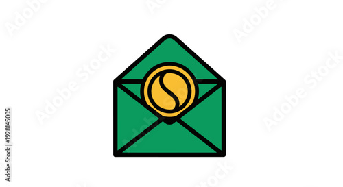 Green envelope with yellow seal.