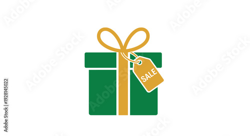 Green gift box with yellow ribbon.