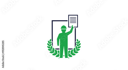 Green Silhouette Man Holding Document Icon.