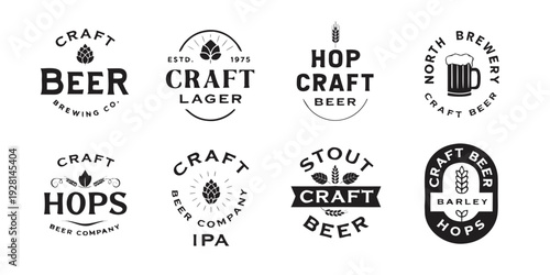 Assorted craft beer and brewing logos displayed in a circular pattern Vector