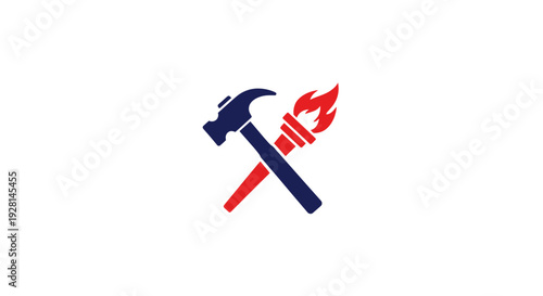 Hammer and fire icon symbol.