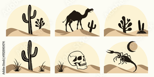 Desert scene with various animals and plants in a natural habitat Vector