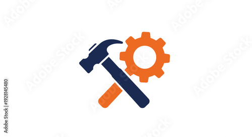 Hammer and Gear Icon Symbol Tool.