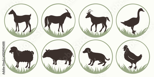 Canvas Print Various silhouettes of animals representing different species and their evolutio
