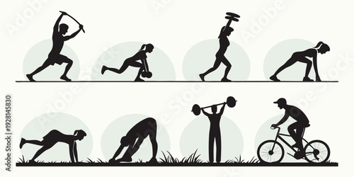 Diverse activities and exercises depicted in a sequential and engaging manner Vector