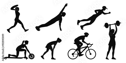 A diverse collection of people engaging in various physical activities and sports. Vector
