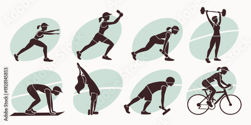A series of illustrations depicting various yoga poses and exercises Vector