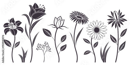 A delightful illustration of various flowers in full bloom, showcasing nature's beauty. Vector