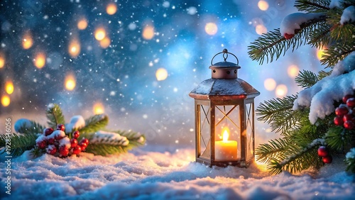 Wallpaper Mural Christmas Background With Glowing Lantern And Snow Torontodigital.ca