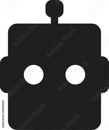 Simple Robot Head Icon, Cute Black and White Character for AI and Technology